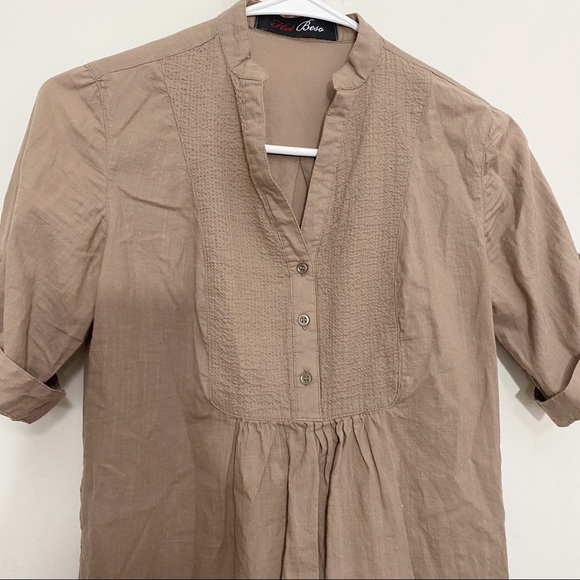 HOT BESO textured bib gathered roll tab sleeve lightweight woven rayon S - Picture 2 of 6